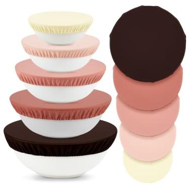 Imagem de Yiyiring 5 capas reutilizáveis para tigela à prova de pão, 5 tamanhos de cera de abelha de algodão elástico para armazenamento de frutas e alimentos (rosa)