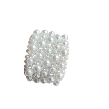 Imagem de Pulseiras delicadas de imitação de pérolas para mulheres, pulseira de contas elásticas brancas, joias vintage, pulseira de pérolas para festa de festival de casamento, adjustable, Sem Pedra Preciosa
