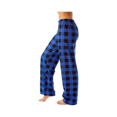 Imagem de Calças de Pijama Soltas de Algodão Xadrez - Para Homens e Mulheres, BR