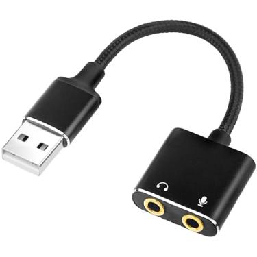 Imagem de jindaaudio Adaptador de áudio USB para 3,5 mm, placa de som externa com fone de ouvido, conector de microfone para Windows, Mac, Linux, PS4, PS5 (preto)