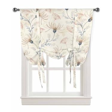 Imagem de Cortinas de amarrar para janelas abstratas flores silvestres pastorais ajustáveis sombra haste bolso balão saia para cozinha sala de estar, tratamento de janela floral vintage country, 1 painel, 86 cm