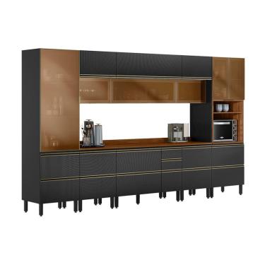 Imagem de Cozinha Completa com 6 Vidros Reflecta Proença 12 Portas 10 Gavetas Carbono e Nogueira