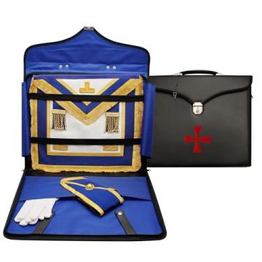 Imagem de Estojo Masonic Regalia Avental e Colar Corrente – Bolsa Regalia do Cavaleiro da Ordem Cruzada de Malta, Alça Rígida, Fechadura, Bolsos Internos | Estojo de Viagem de Couro Imitado / Bolsa de