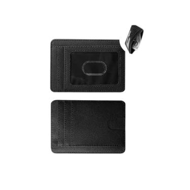 Imagem de Carteira Slim Antifurto RFID, Porta Cartões em Couro Sintético Preto, Bloqueador de Sinal Contactless, Design Compacto com Múltiplos Compartimentos