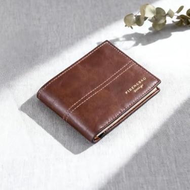 Imagem de Carteira masculina fina retrô dobrável, suporte para cartão de crédito macio com zíper de poliuretano com grande capacidade, 3 compartimentos para cartão, 1 janela para fotos, 2 compartimentos para