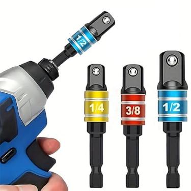 Imagem de Conjunto de adaptadores de soquete de broca de 3 peças – Conversor de chave de liga de aço com anéis de marcação coloridos, extensão de impacto de acionamento de 0,6 cm 3/20.3 cm 1/5.1 cm para