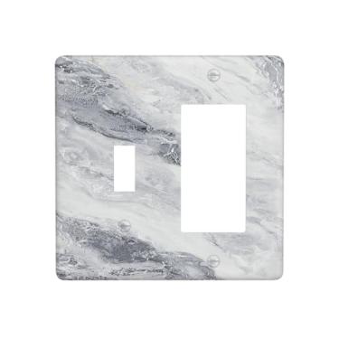 Imagem de Naiqadnehz Capas de tomada com textura de mármore branco cinza padrão de pedra 1 interruptor de interruptor de luz combo interruptor de luz placa decorativa placa de parede elétrica para decoração de