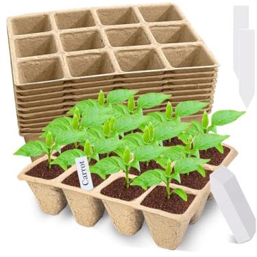 Imagem de Bandeja inicial de sementes de 120 células, pacote com 10 potes de turfa biodegradáveis, kit inicial de plantas para mudas