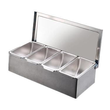 Imagem de IEUDNS Servidor de condimentos de aço inoxidável, potes de tempero, bandeja de condimentos removível, recipientes de armazenamento para casa, comercial, 4 Grades