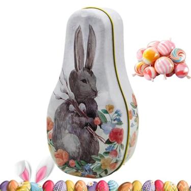 Imagem de Caixa de lata de armazenamento de doces de Páscoa - Organizador de porta-petiscos de folha de flandres para festas de fim de ano | Decoração vintage de feliz Páscoa para biscoitos, papelaria, joias