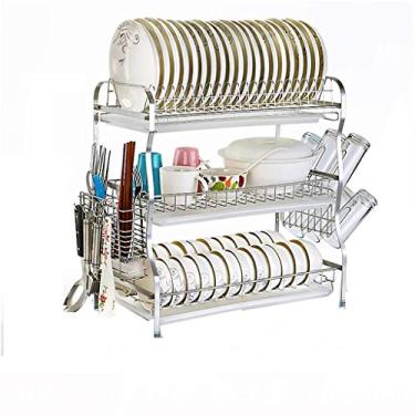 Imagem de BSNANCA Escorredor de talheres escorredor de pratos rack de ralo de cozinha rack de armazenamento de utensílios de mesa 304 aço inoxidável pode ser chão pode ser pendurado na parede escorredor de