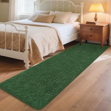 Imagem de ZJYeRug Tapete verde escuro, tapetes para sala de estar, tapete de corredor de 5 x 20 cm, tapete antiderrapante para corredor de 2,4 m, tapete macio felpudo para quarto, tapetes de cabeceira felpudos