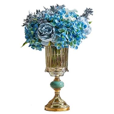 Imagem de Yalych Vaso Florero Flor de Cristal Suporte Alto Castiçal Dourado Flor de Vidro Decoração de Bancada Garrafa de Flor Artificial para Flores (Cor: Ouro, Tamanho: Conjunto de Flores Artificiais