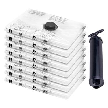 Imagem de Sacos a vácuo para bagagem | 8 peças sacos de roupas a vácuo com bomba para mala | Roupas de compressão de bagagem que economizam espaço indispensáveis para viagens, férias, viagens de negócios