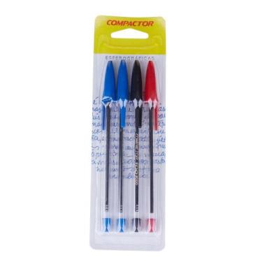 Imagem de Caneta Esferográfica Preta Vermelha 2 Azuis Compactor