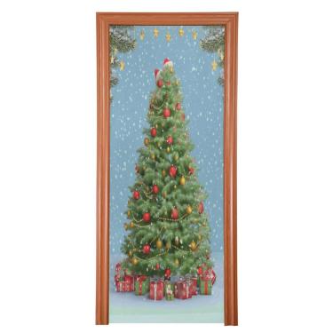Imagem de Blueangle Capa de porta de árvore de Natal elegante elástica - Faixa de porta frontal de tecido elástico para Natal, decoração de festa ao ar livre em casa (788)