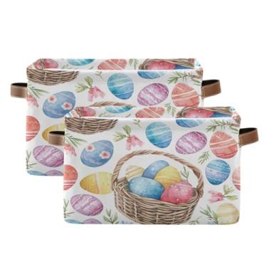 Imagem de Blueangle Caixa de armazenamento retangular para ovos de Páscoa, 38 x 28 x 24 cm, cesta organizadora dobrável para decoração de casa, 2 peças (144)