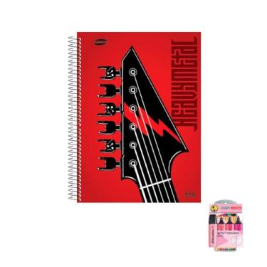 Imagem de Kit Caderno Masculinos 20 Matérias Capa Dura 400 Folhas com Caneta e Marca Texto