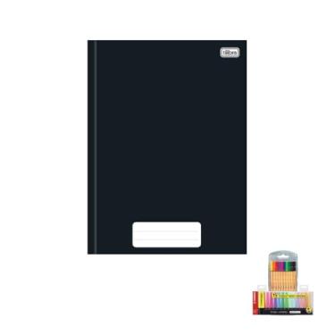 Imagem de Kit Caderno Brochura Capa Dura Preto 80 Folhas + Caneta Point 88 Fineliner 10 Cores + Marca Texto Boss 15 Cores