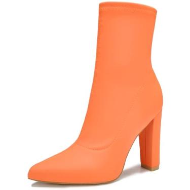 Imagem de sexrosly Bota feminina de salto alto, bico fino, cano médio, cano baixo, salto grosso, elástica, moderna, sexy, para casamento, Laranja, 38