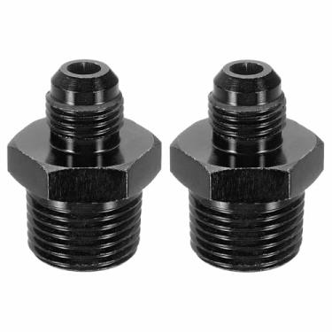 Imagem de HARFINGTON 2 peças 6AN macho para 1/5.1 cm NPT macho adaptador de alargamento reto tubo adaptador de encaixe de linha de mangueira de combustível de alumínio para veículos, preto
