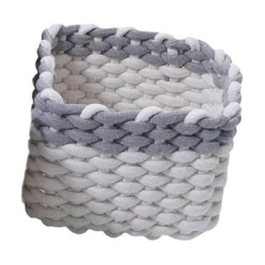 Imagem de Ｂｅｓｇａ Cesto decorativo de macramê trançado em corda, caixa organizadora multiuso para armário, decoração de quarto infantil, Cinzento/Branco