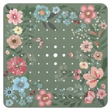 Imagem de Tapete de banheira antiderrapante, tapete de banheira quadrado boêmio, tapete de chuveiro com ventosas para adultos, crianças, idosos 53 x 53 cm