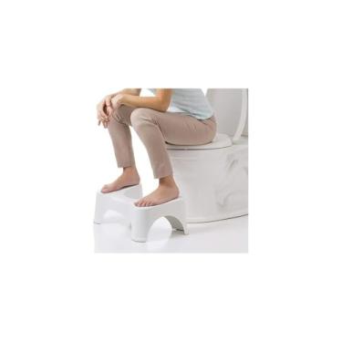 Imagem de Banquinho Auxiliar para Vaso Sanitário, Branco, Plástico, 17x22.5x39cm, Antiderrapante, Ergonômico, 382g