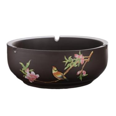 Imagem de Cinzeiro Cinzeiro pequeno de barro roxo estilo retrô em cerâmica, ideal para sala estar e escritório, com estampa floral