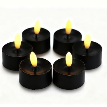 Imagem de CANDLE CHOICE Luzes de chá sem chamas operadas por bateria, pavio preto realista, cintilante, LED, velas de tealight, mesa de casamento, centros de mesa, decoração de Natal, Halloween, pilhas