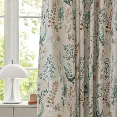 Imagem de SUOUO Cortinas blackout florais para quarto 213,4 cm de comprimento, folhas verdes, botânicas, escurecimento para sala de estar, 2 painéis