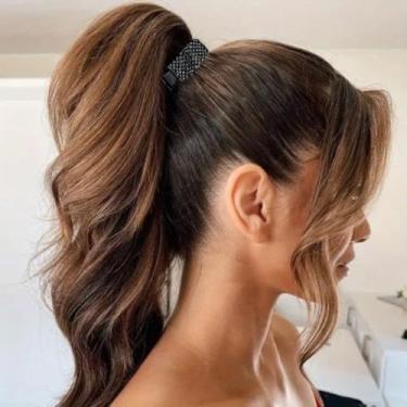 Imagem de 1 grampo de cabelo pequeno, grampo de cabelo de tubarão com strass, rabo de cavalo alto, acessório para pentear, preto