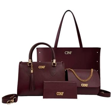 Imagem de Kit Bolsa Feminina Sacola Grande + Bolsa Média + Tira Colo + Carteira (Bordô)