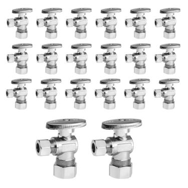 Imagem de Niikappu Pacote com 20 válvulas de parada angular, 1/5.1 cm NOM (5/20.3 cm OD) x 3/20.3 cm OD válvula de fechamento de compressão, latão sem chumbo para bidê, pia e máquina de lavar