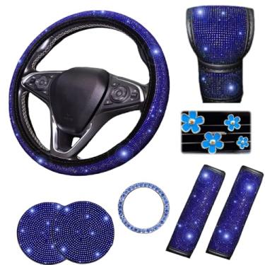Imagem de AutoCabins Conjunto de 11 peças de acessórios de carro brilhantes para mulheres, capa de volante, capas de cinto de segurança brilhantes, clipes de ventilação de margarida, capa de câmbio brilhante