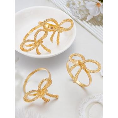 Imagem de 4 anéis de guardanapo de liga de laço, enfeite de guardanapo dourado, decoração de mesa elegante, anéis de serviço reutilizáveis para jantar, casamentos, festas, acessórios de cozinha, 39,5 mm