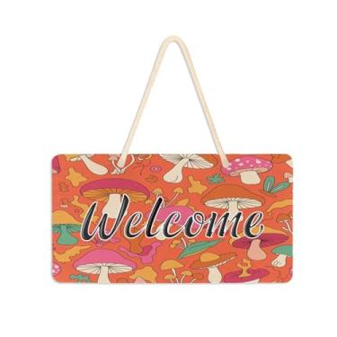 Imagem de Burbuja Placa de boas-vindas de cogumelos hippie para porta da frente, placa de boas-vindas de PVC para decoração de férias de casa de fazenda, 15 x 28 cm