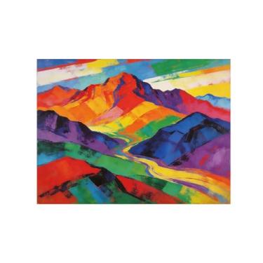 Imagem de BMZFYBS Pôster de arte de parede abstrata - montanha colorida - decoração moderna - pintura em tela para sala de estar escritório 50 x 65 cm 20 x 26 pol sem moldura