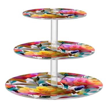 Imagem de CEBUGI Suporte de cupcake de 3 camadas, flores brilhantes, redondo, suporte de bolo, bandeja de servir em camadas de acrílico para festas de chá, chá de bebê, casamento e mais