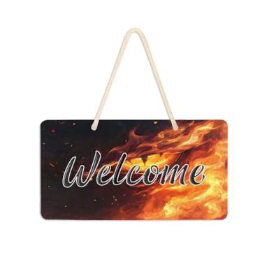 Imagem de Burbuja Placa de boas-vindas com olhos de fogo para porta da frente, placa de boas-vindas de PVC para decoração de férias de casa de fazenda, 15 x 28 cm
