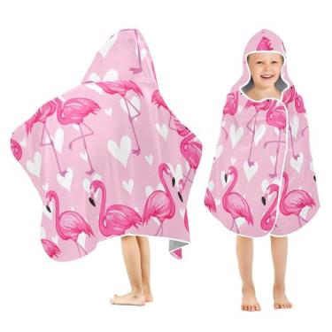 Imagem de Burbuja Flamingos Toalha de banho com capuz em pé em uma perna para crianças, toalha de praia de pelúcia macia absorvente para meninas e meninos 3-10 anos, 61 x 127 cm