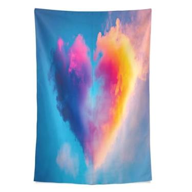 Imagem de STAYTOP Tapeçaria Arco-íris Coração Amor Parede Tapeçarias para Decoração de Casa Dormitório Sala de Estar Quarto Tapete de Parede (80 × 60 pol)