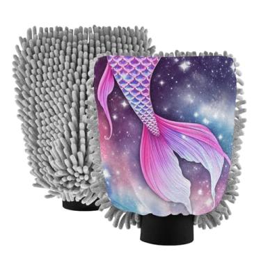 Imagem de STAYTOP Lindas luvas de lavagem de carro cauda de sereia, 2 peças, luvas de microfibra de chenille, sem arranhões, panos de esponja de lavagem ultra absorventes para carros, limpeza doméstica - M