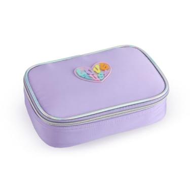 Imagem de Estojo Escolar Roxo Coração Organizar Canetas Lápis Borracha Menina Volta as Aulas Kawaii Fofo Lindo