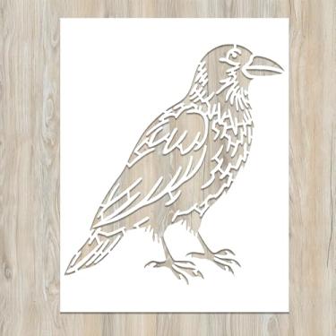 Imagem de Modelo de estêncil de corvo corvo - estêncil de grafite inspirador de pássaros góticos reutilizáveis para pintura em madeira, vidro, parede, rocha, paredes, tela, vidro, pintura em spray (12 x 15 cm)