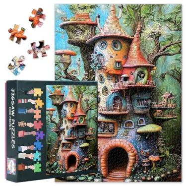Imagem de Colorful Mushroom House 1000 Piece Puzzle for Adults Magic House Puzzle Mushroom Artwork Puzzles Home Wall Decoration Challenging Puzzles Suitable for Game Nights Finished Size: 70x50cm