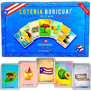 Imagem de Loteria Boricua: Jogo de tabuleiro de bingo porto-riquenho – Jogo Loteria com 10 tabuleiros dupla-face, 53 cartas – Variação moderna de bingo Loteria para porto-riquenhos com folha de regras em inglês e espanhol