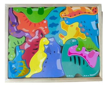 Imagem de Quebra-Cabeça 3D Infantil em Madeira – Brinquedo Educativo de Encaixe com Animais e Formas – Estimula Coordenação Motora, Criatividade, Concentração e Desenvolvimento Cognitivo (Dinos)