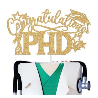 Imagem de Congratulations PHD Cake Topper, Congrats Doctor of Philosophy Gradaute, Congrats PhD Grad, PhD Doctorate Graduation Decorations Supplies, Gold Glitter