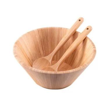 Imagem de Conjunto Saladeira de Bambu Com Garfo e Colher Mor